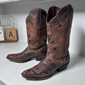 J.B. Dillon Women’s Western Boots 8B Brown Leather Embroidered Cowgirl Boots
